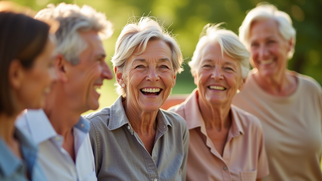 Adults laughing together during wellness activity